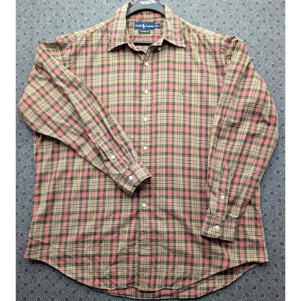 Ralph Lauren Button Down XL Pink Green Plaid Preppy Classic Fit Cotton Fall Vibe